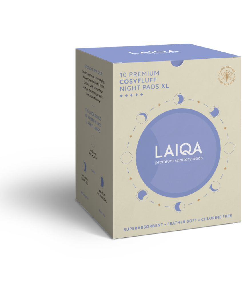     			LAIQA Ultra Soft Heavy Flow Night Sanitary Pads For Women - 10XL Pads With 100% Biodegradable Disposal Bags+2 Pantyliners (1 Box)