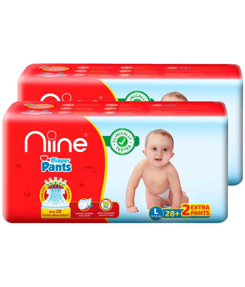     			Niine Baby Diaper Pants Large(L) Size (Pack of 2) 60 Pants for Overnight Protection with Rash Control