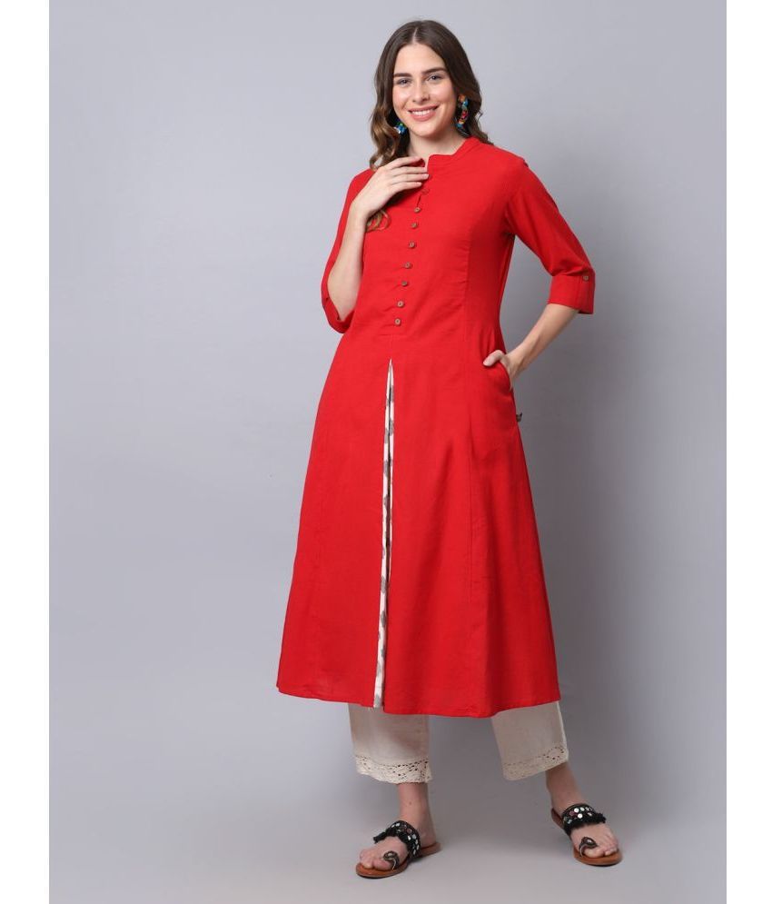     			Pistaa - Red Cotton Women's Front Slit Kurti ( Pack of 1 )