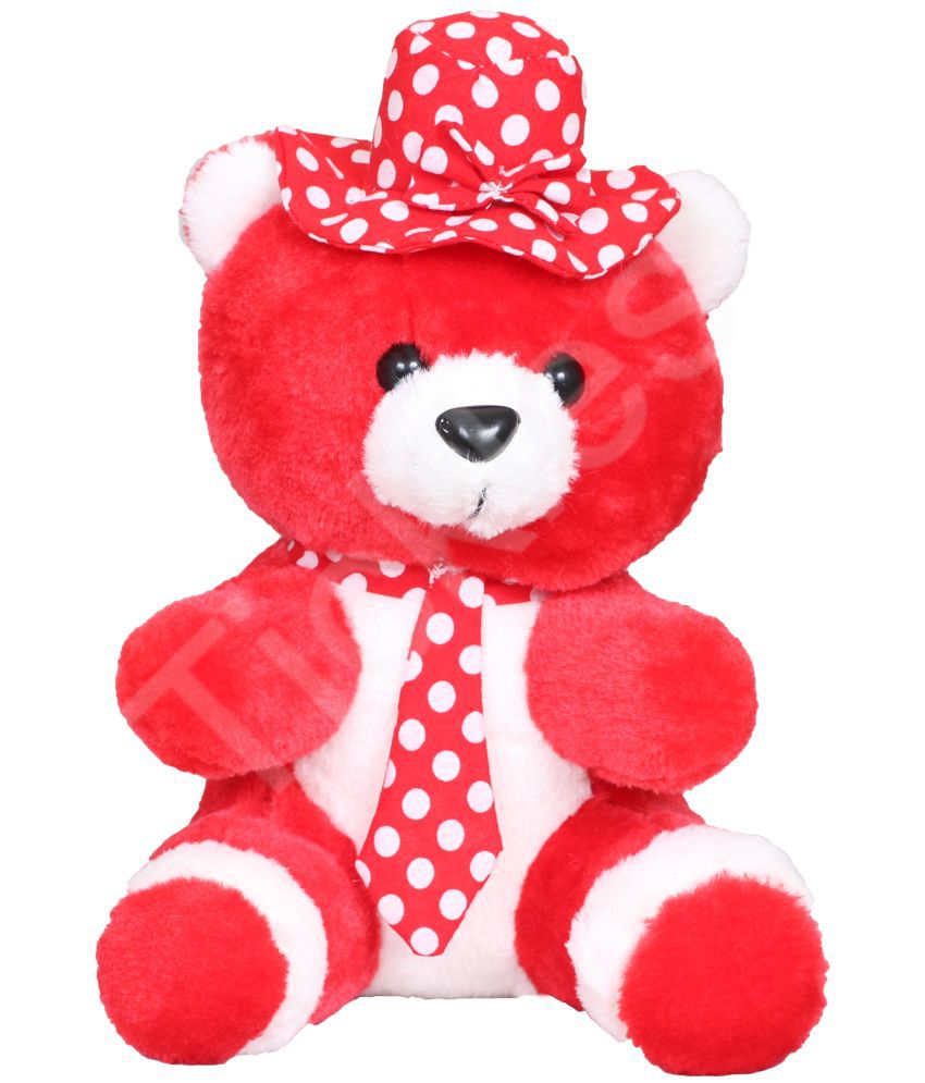     			Tickles Soft Stuffed Plush Animal Teddy Bear Wearing Tie & Hat Toy for Kids Room (Color: Red and White Size: 18 cm)