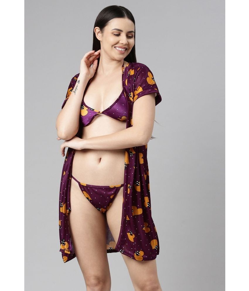     			BAILEY SELLS - Purple Satin Women's Nightwear Robes ( Pack of 2 )