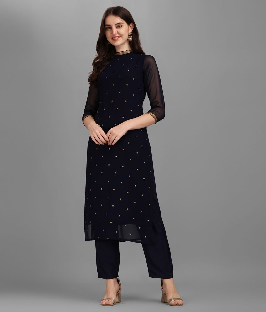     			Hritika - Navy Straight Georgette Women's Stitched Salwar Suit ( Pack of 1 )