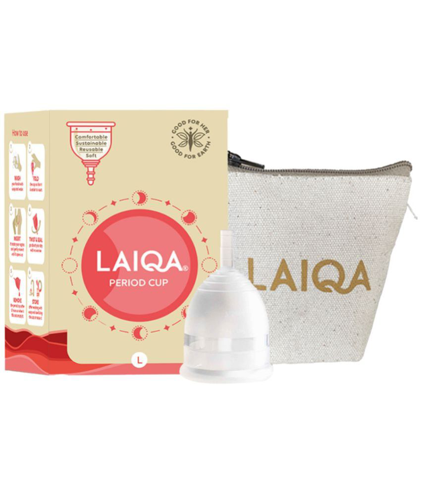     			LAIQA Menstrual Cup - Large with Storage Pouch | Ultra- Soft, Flexible | No Leakage 100% Medical Grade Silicone| Made In India
