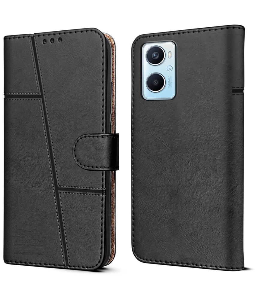     			NBOX - Black Artificial Leather Flip Cover Compatible For Oppo A96 ( Pack of 1 )