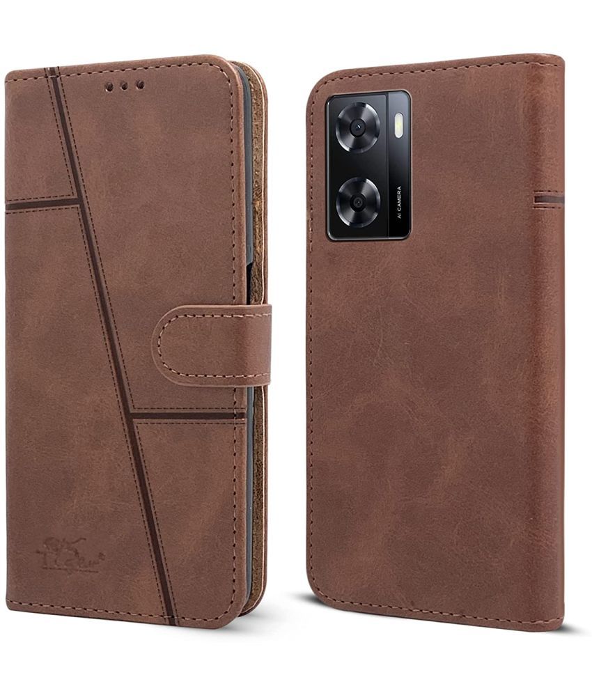    			NBOX - Brown Artificial Leather Flip Cover Compatible For Oppo A57 4G ( Pack of 1 )