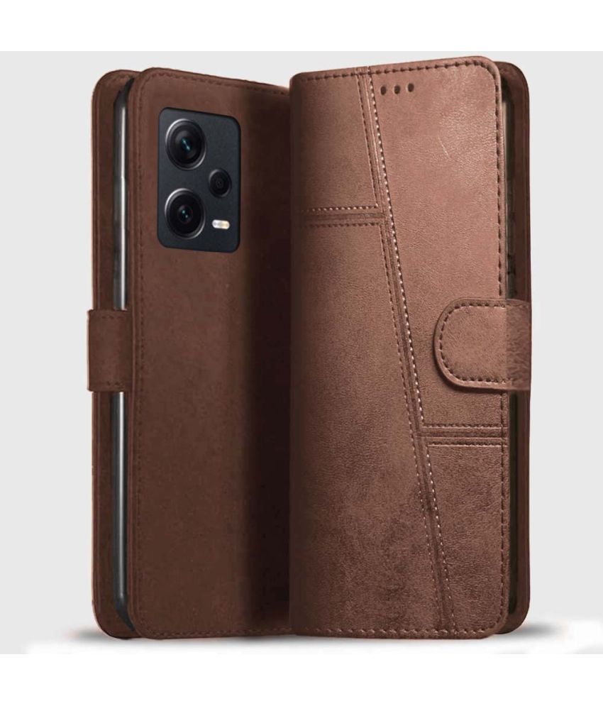     			Shining Stars - Brown Artificial Leather Flip Cover Compatible For Redmi Note 12 ( Pack of 1 )