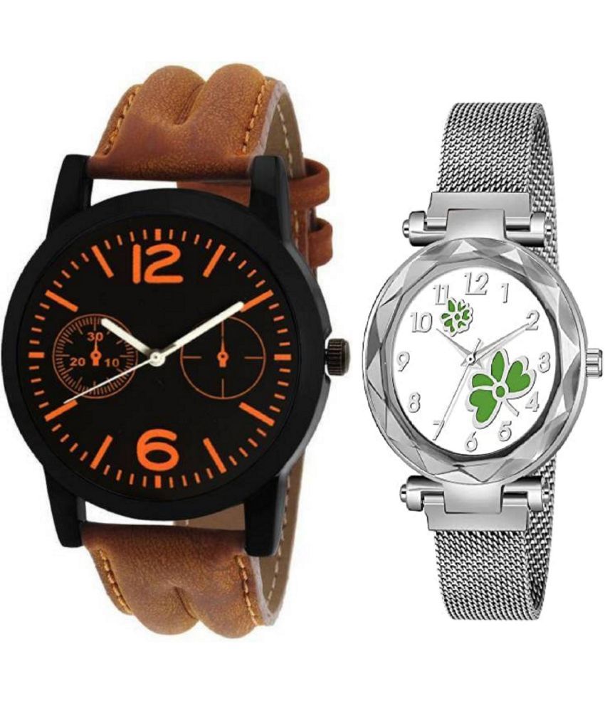     			newmen - Brown Leather Analog Couple's Watch