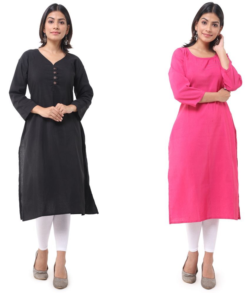     			DESHBANDHU DBK - Multicolor Cotton Women's Straight Kurti ( Pack of 2 )