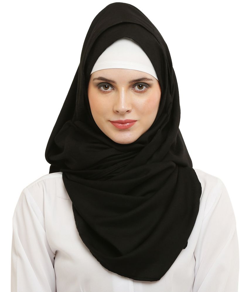     			Evelia Black Rayon Stitched Hijab - Single