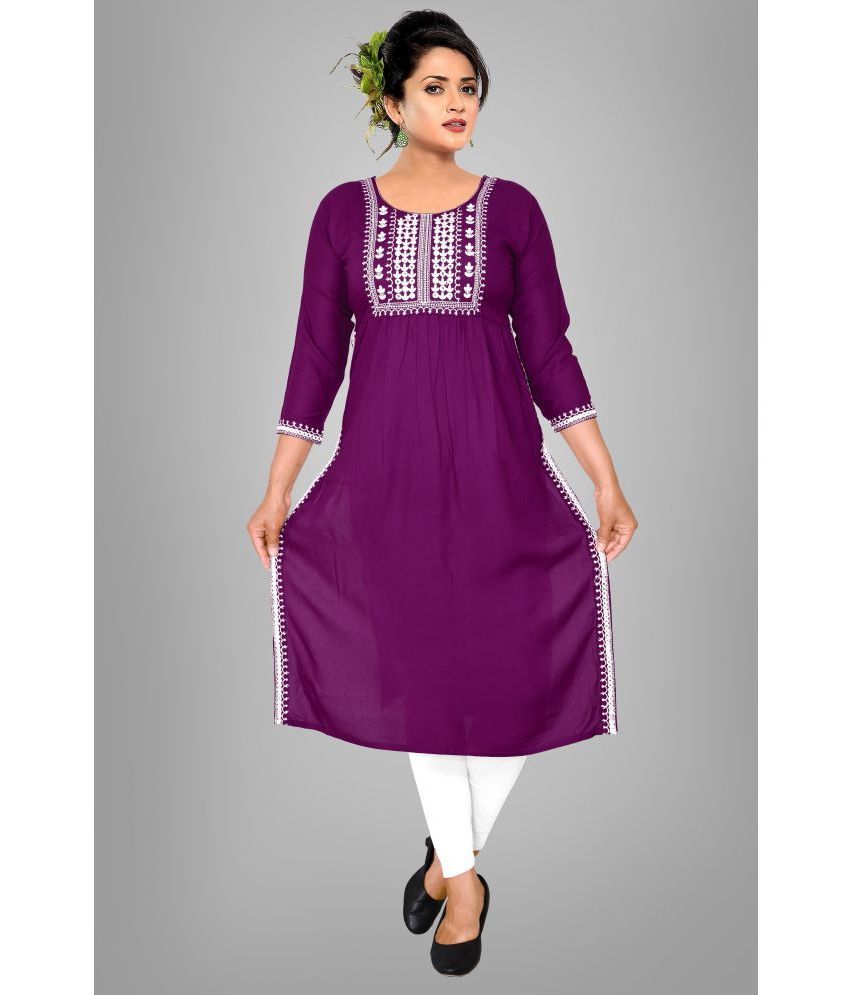     			HAYA - Magenta Rayon Women's Straight Kurti ( Pack of 1 )