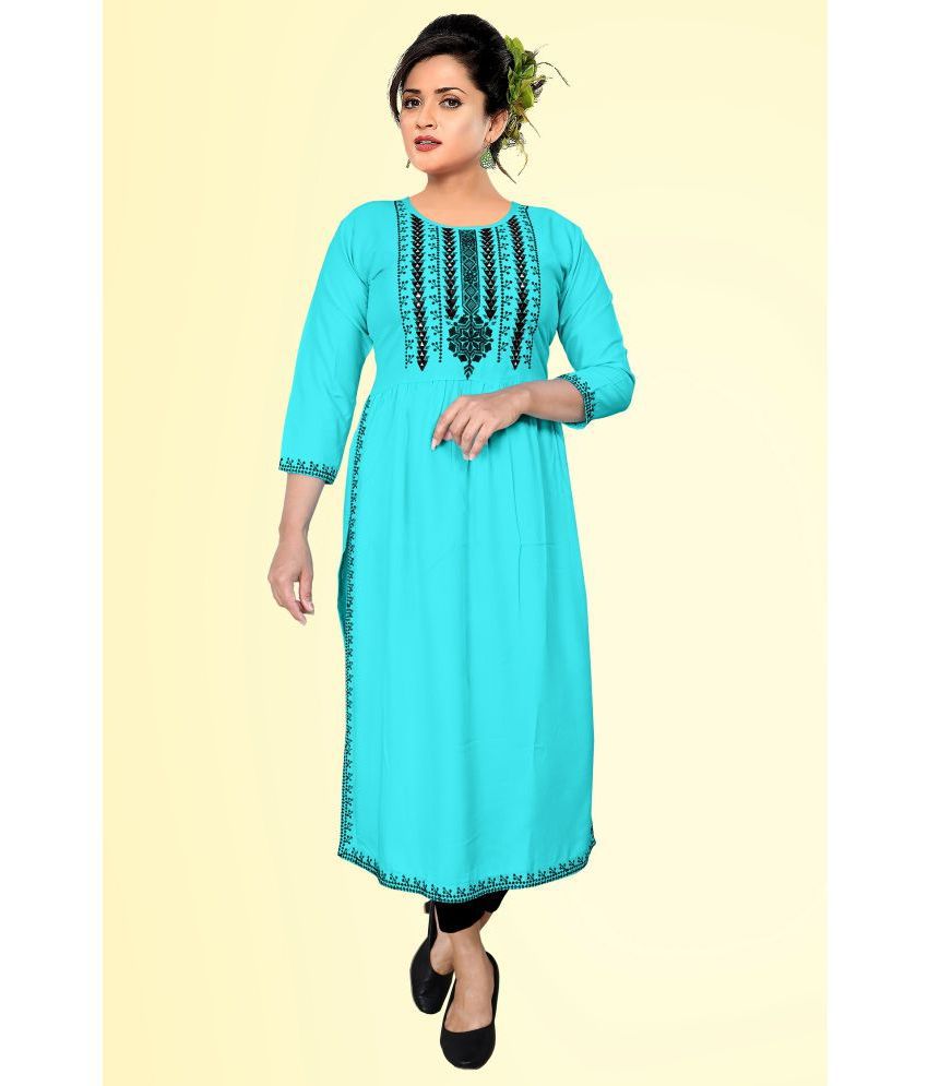     			HAYA - Turquoise Rayon Women's Straight Kurti ( Pack of 1 )