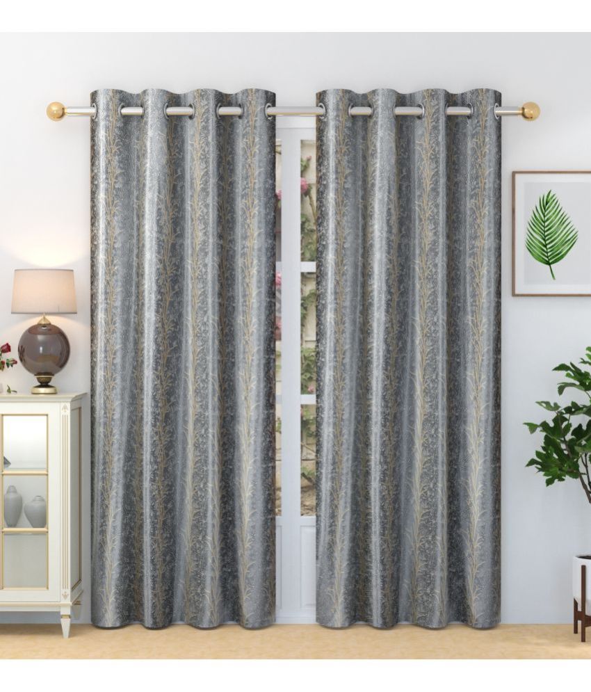     			Homefab India Abstract Blackout Eyelet Door Curtain 7ft (Pack of 2) - Light Grey