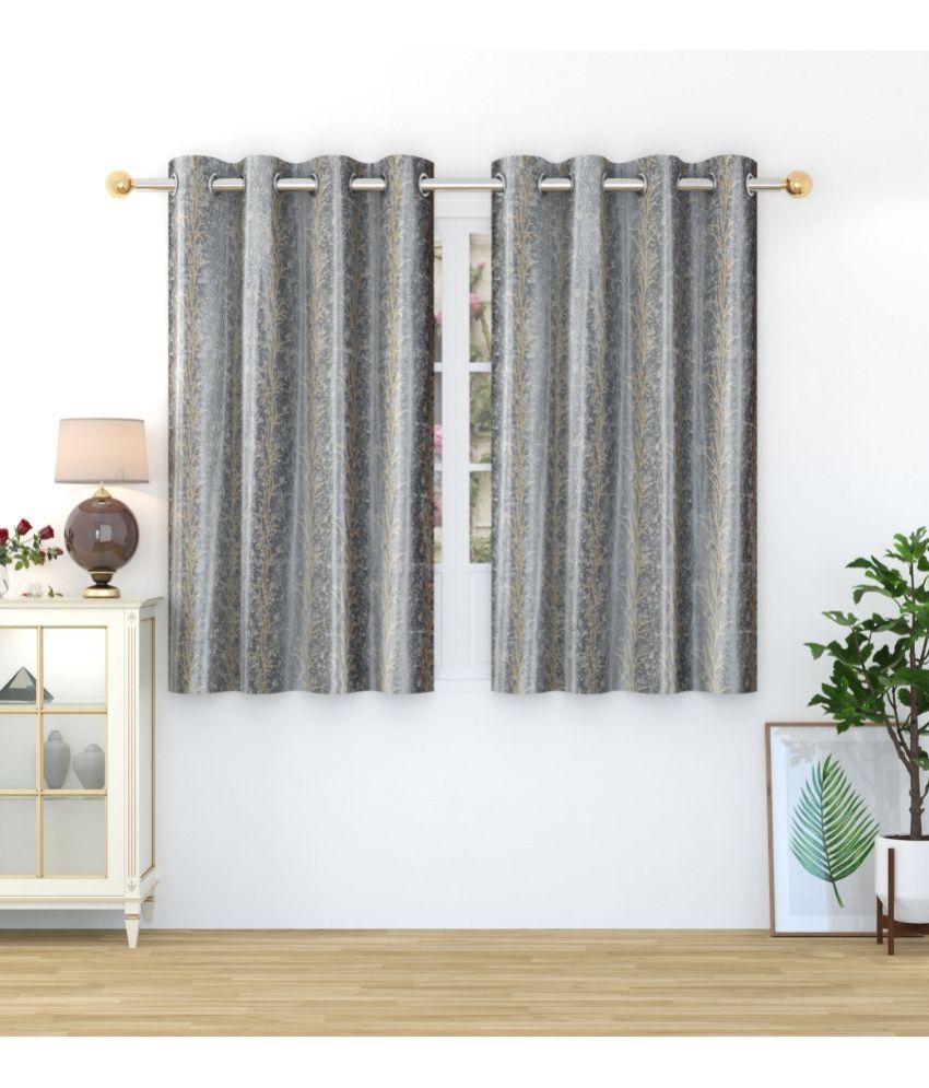     			Homefab India Abstract Blackout Eyelet Window Curtain 5ft (Pack of 2) - Light Grey