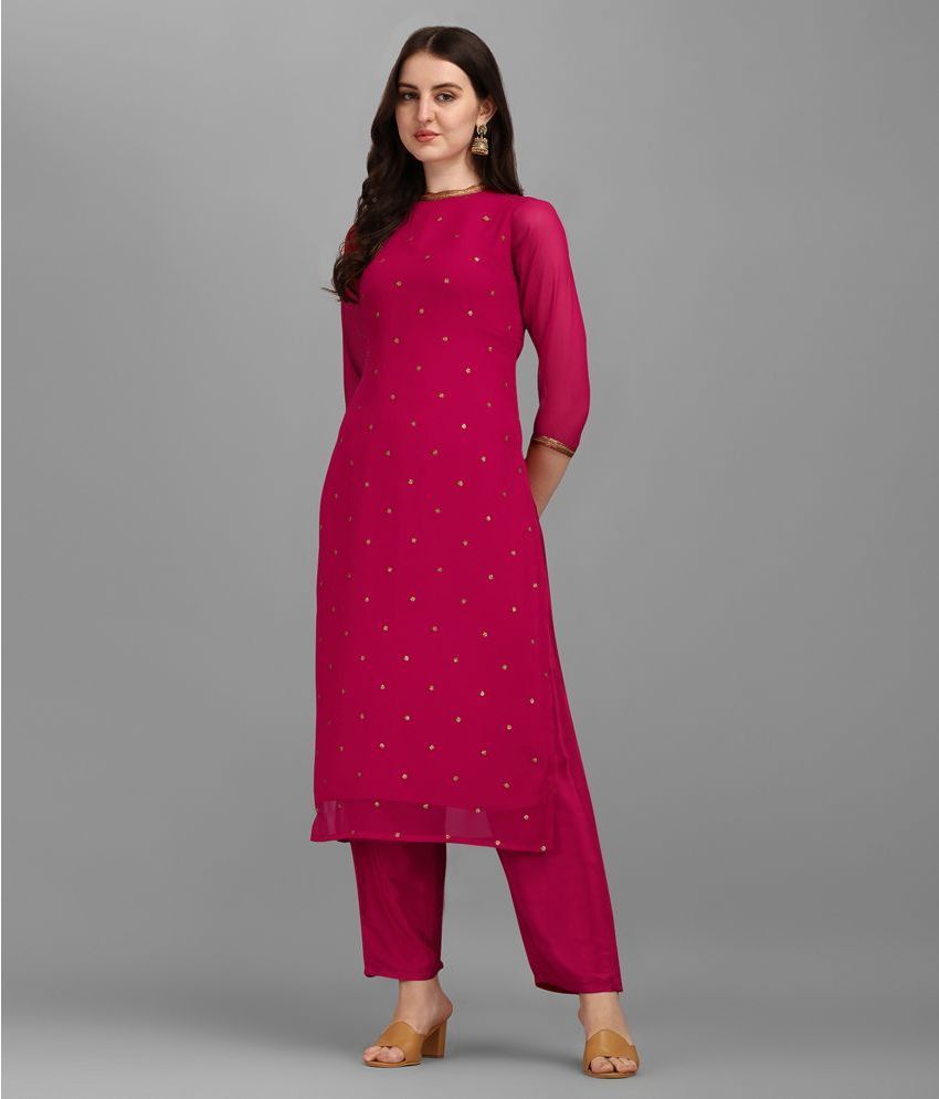     			Hritika - Magenta Straight Georgette Women's Stitched Salwar Suit ( Pack of 1 )