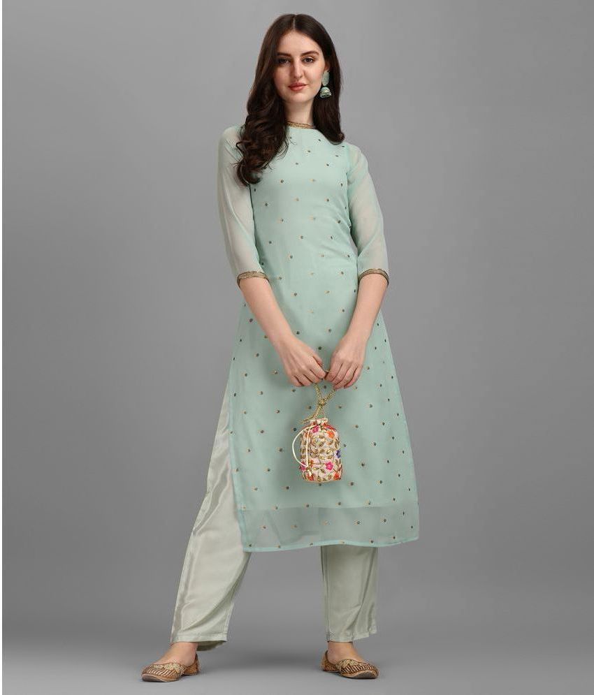     			Hritika - Sea Green Straight Georgette Women's Stitched Salwar Suit ( Pack of 1 )
