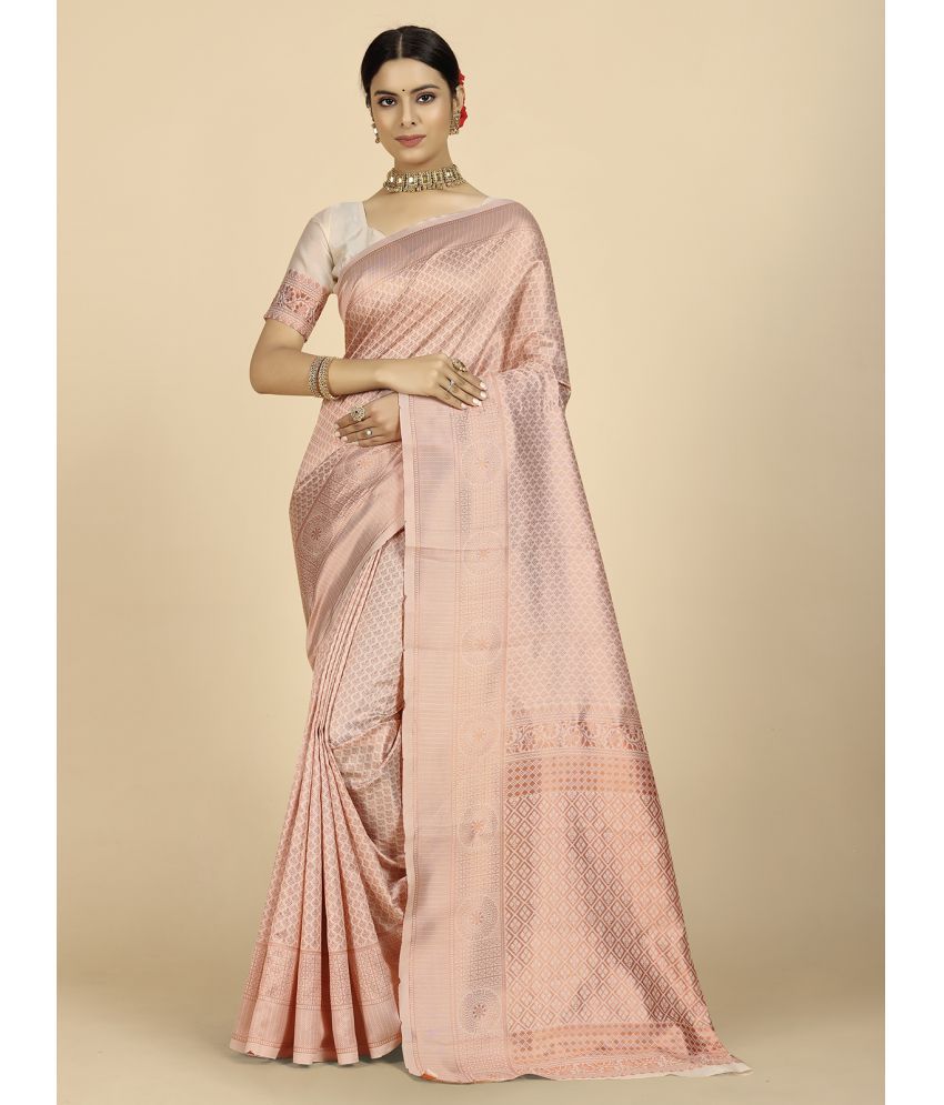     			Rangita Women Ethnic Motifs Banarasi Silk Saree With Blouse Piece - Rose Gold