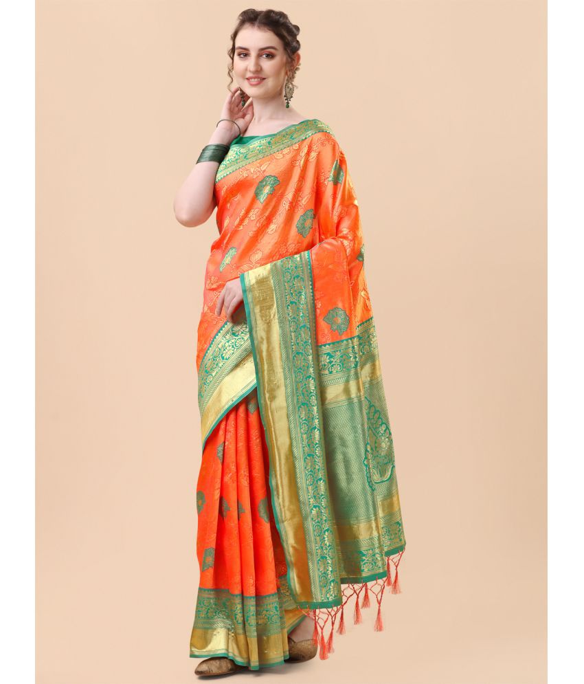     			Rekha Maniyar Fashions - Orange Banarasi Silk Saree With Blouse Piece ( Pack of 1 )