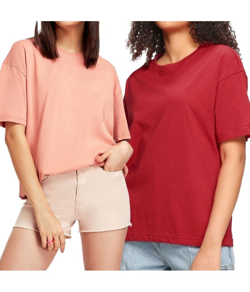     			Bewakoof - Pink Cotton Loose Fit Women's T-Shirt ( Pack of 2 )