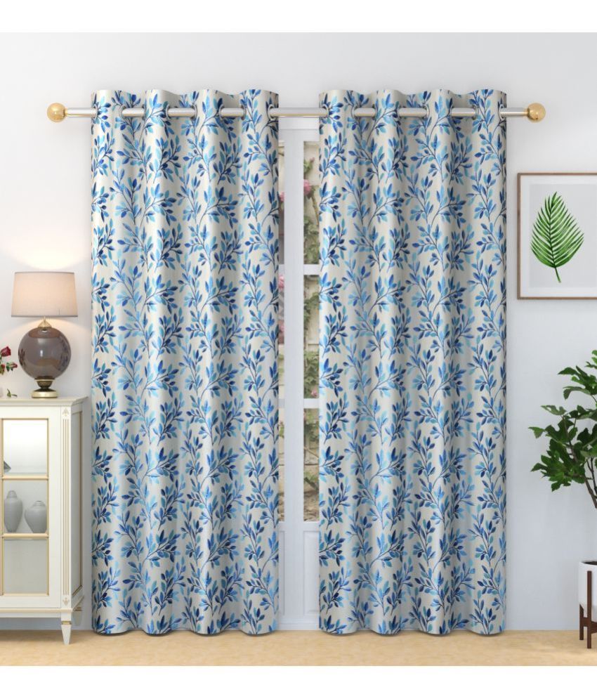     			Homefab India Nature Blackout Eyelet Door Curtain 7ft (Pack of 2) - Blue