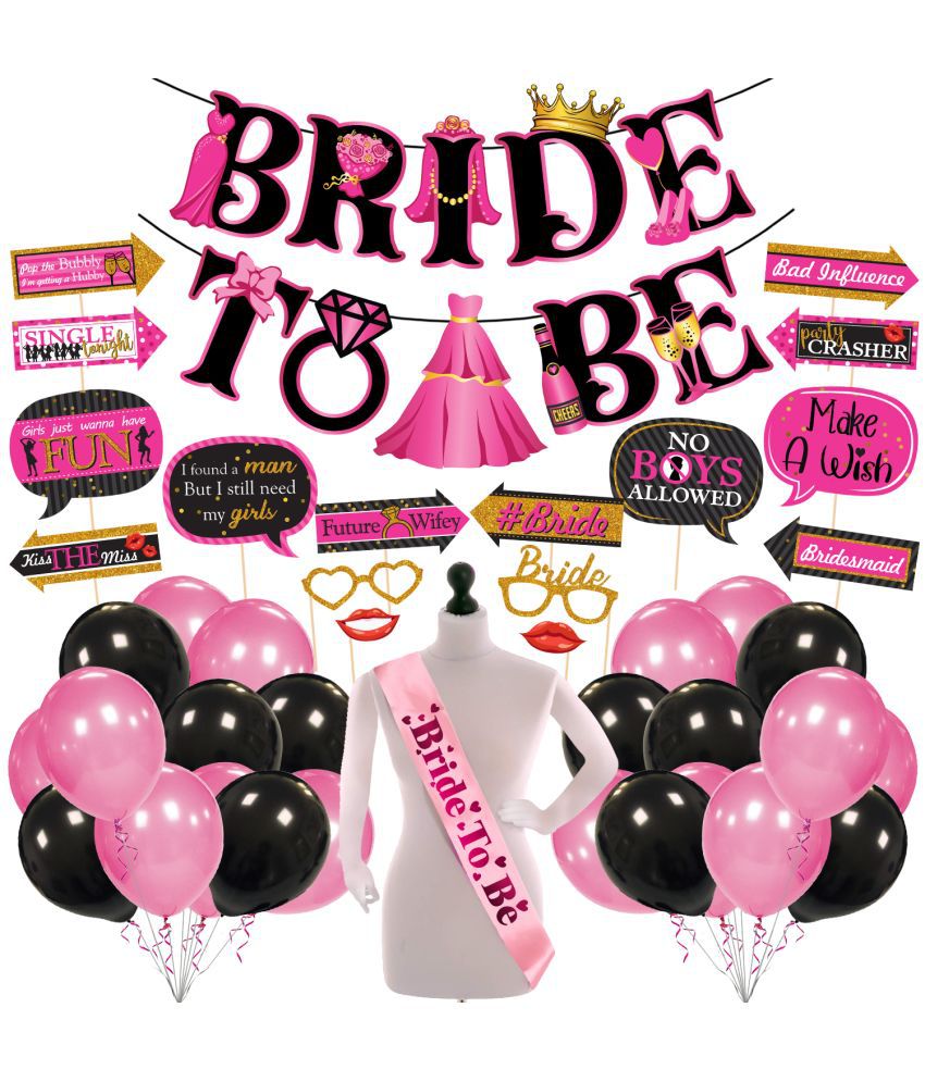     			Zyozi 43 Pcs Bachelorette Party Decorations Kit, Bridal Shower Party Supplies & Engagement Party Decor, Bride to Be Decoration Banner, Sash and Photo Booth Props with Balloons (Set of 43)