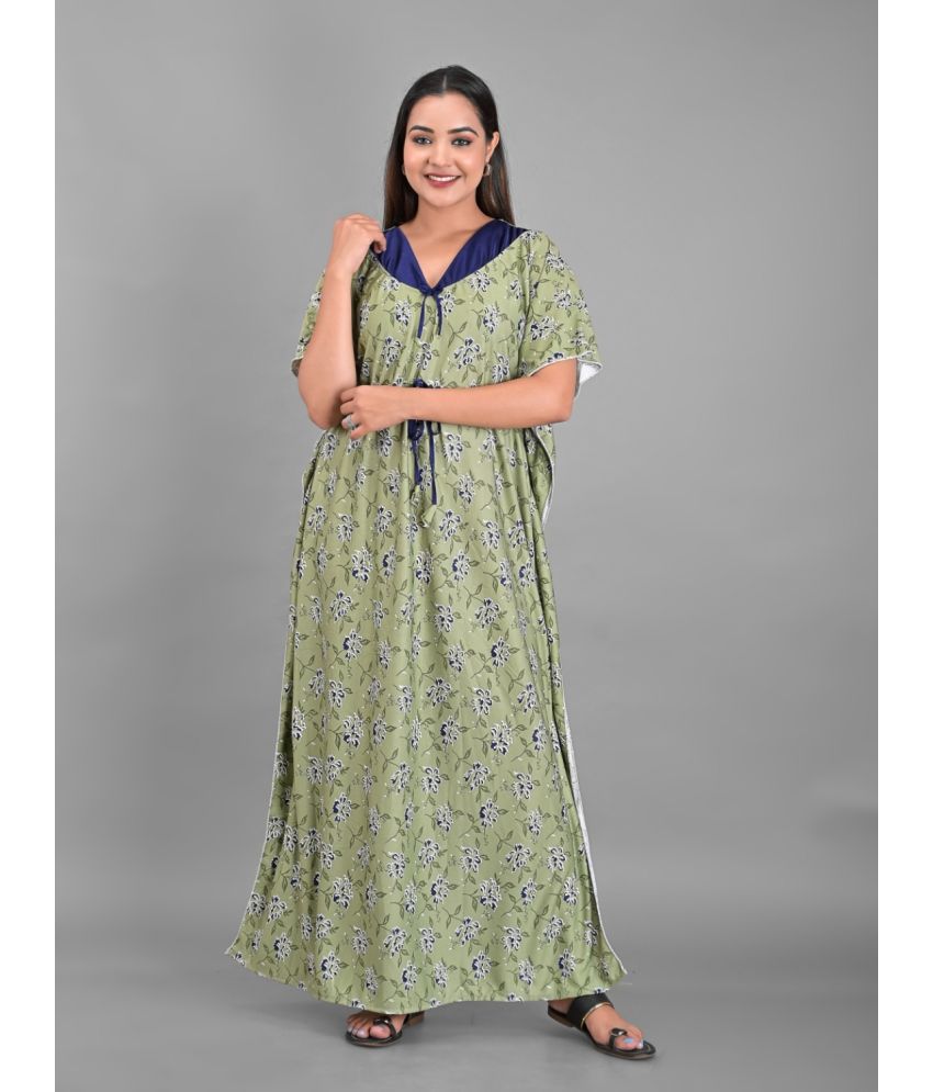     			Apratim - Green Satin Women's Nightwear Kaftan Night Dress ( Pack of 1 )