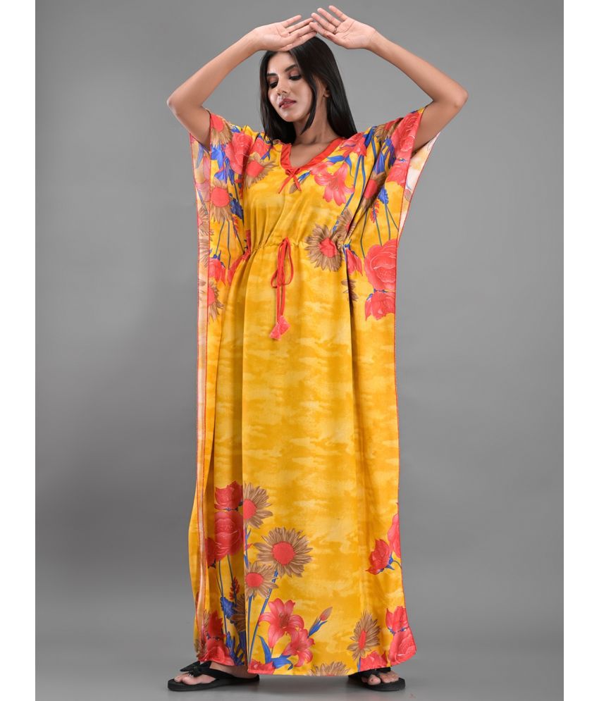     			Apratim - Yellow Satin Women's Nightwear Kaftan Night Dress ( Pack of 1 )
