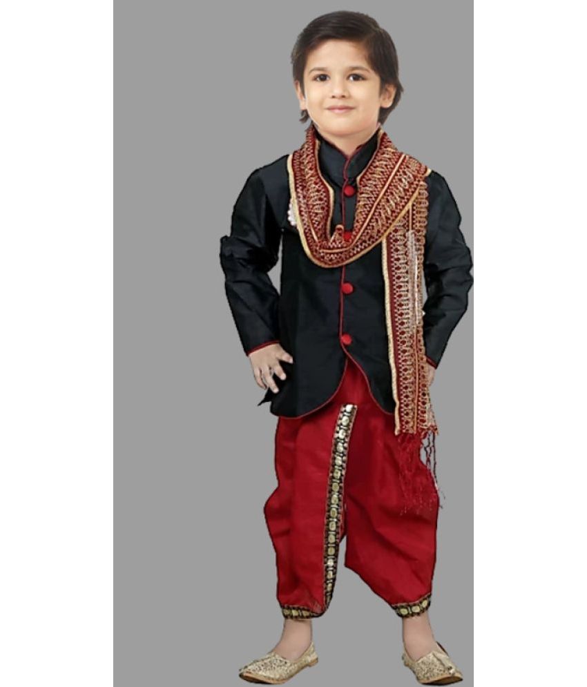     			JCT DRESSES - Black Silk Blend Boys Dhoti Kurta Set - Pack of 1