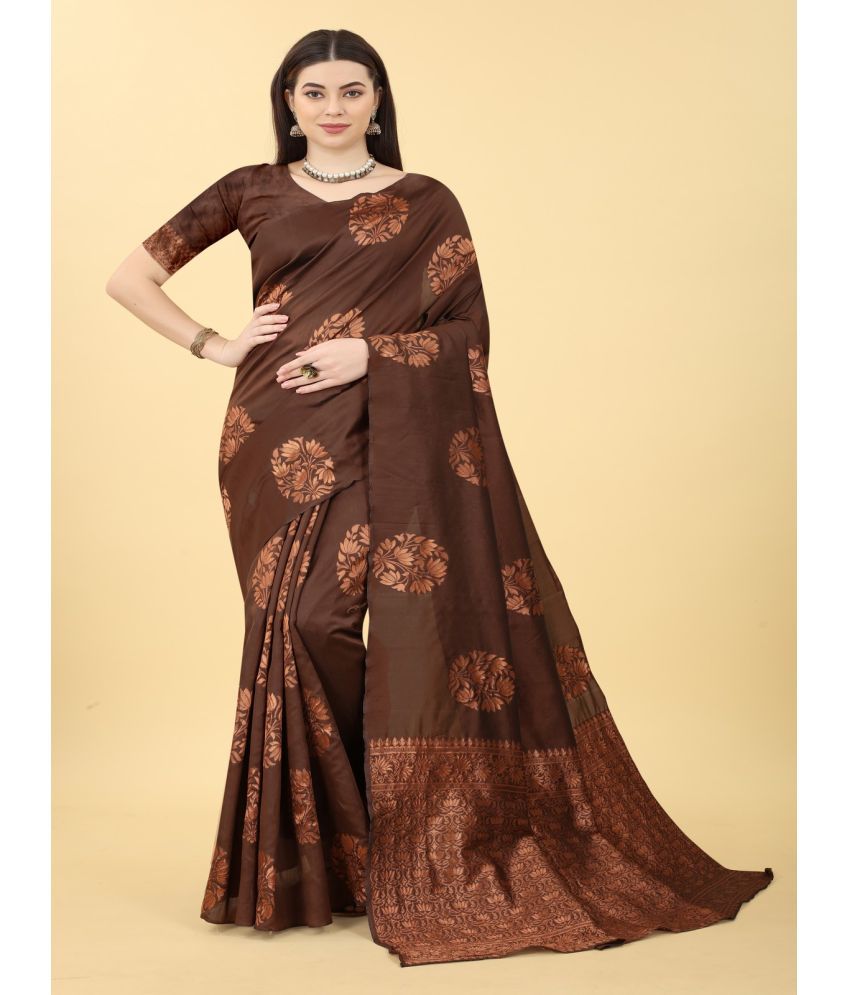     			NENCY FASHION - Brown Banarasi Silk Saree With Blouse Piece ( Pack of 1 )