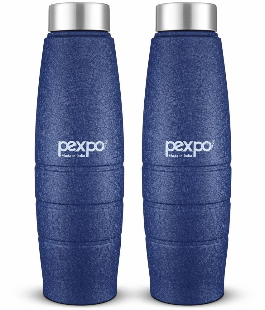     			PEXPO 1000 ml Stainless Steel Fridge Water Bottle (Set of 2, Blue, Duro)