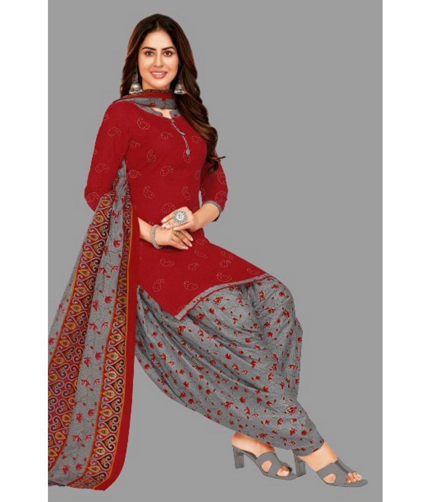     			SIMMU - Unstitched Maroon Cotton Dress Material ( Pack of 1 )