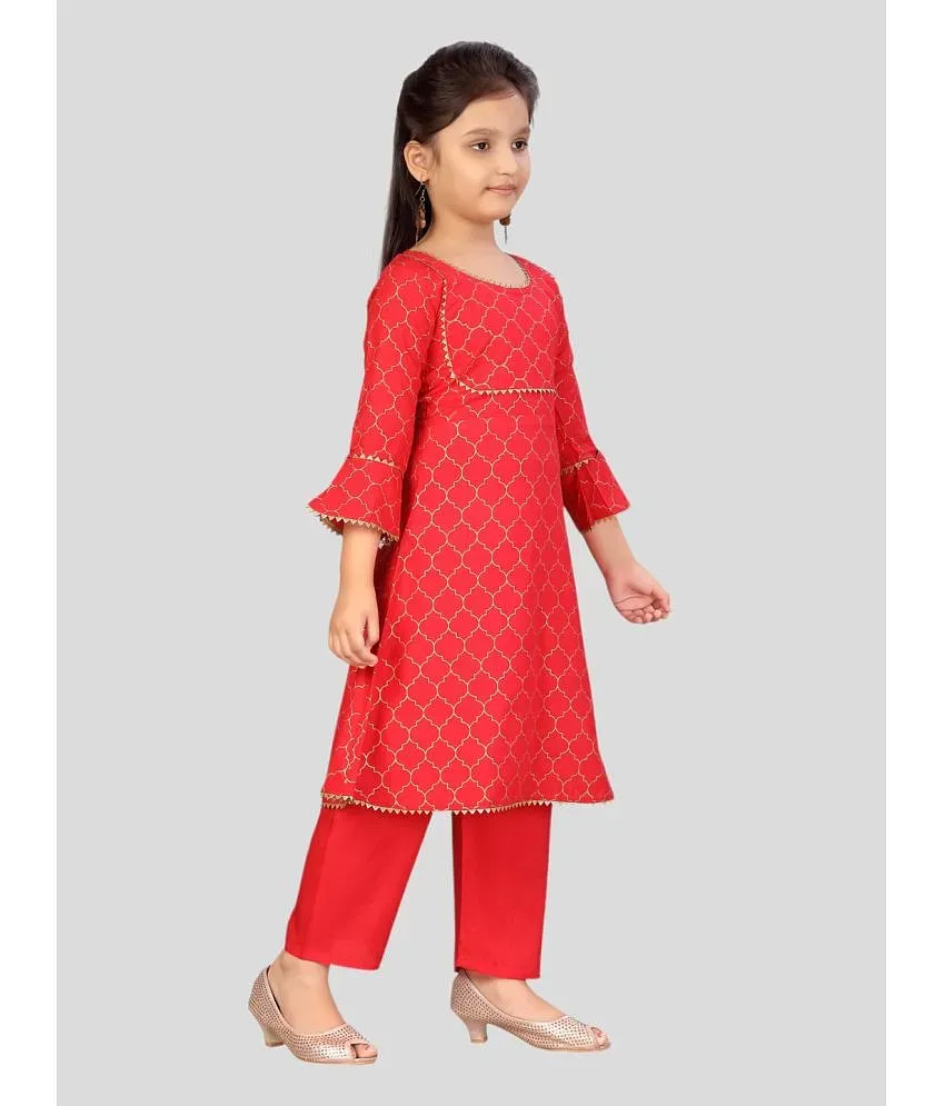 Aarika Red Cotton Girls Kurta and Trousers Set Pack of 1