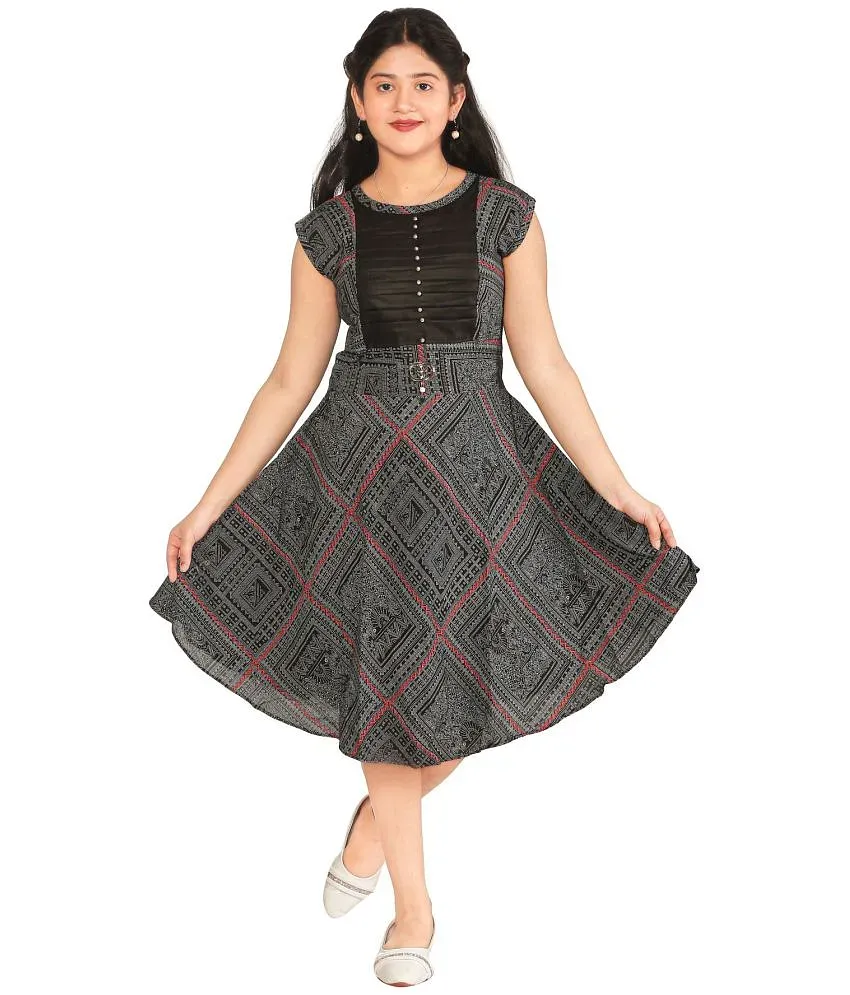 STYLOKIDS Navy Blue Rayon Girls A line Dress Pack of 1 Buy