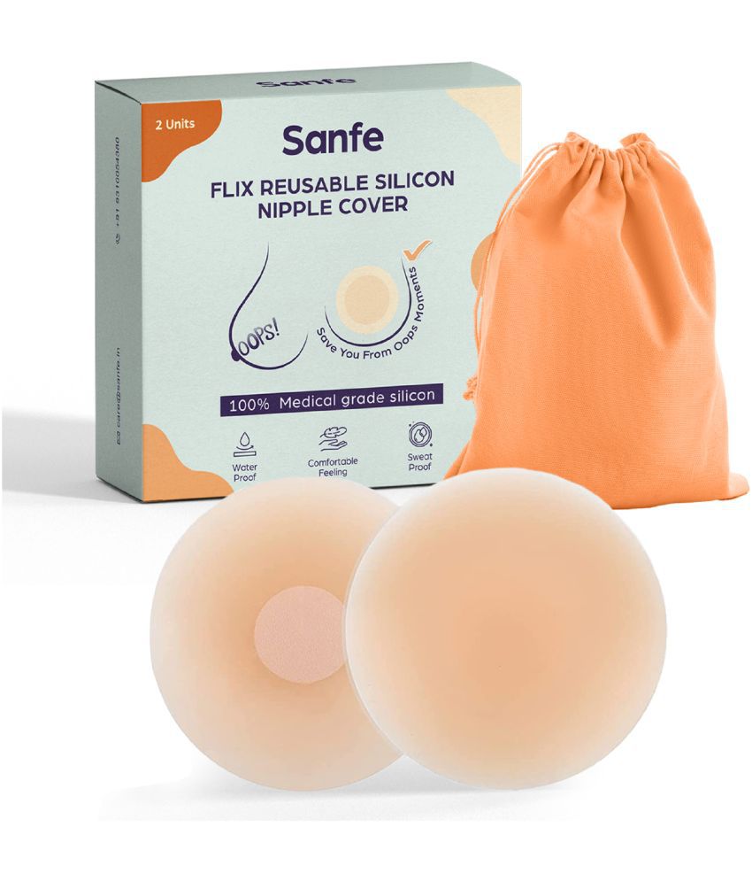     			Sanfe Flix Reusable Silicone Nipple Cover| 10 Times Reusable| Skin-Friendly Adhesive| Medical Grade Silicone| 4 Pieces