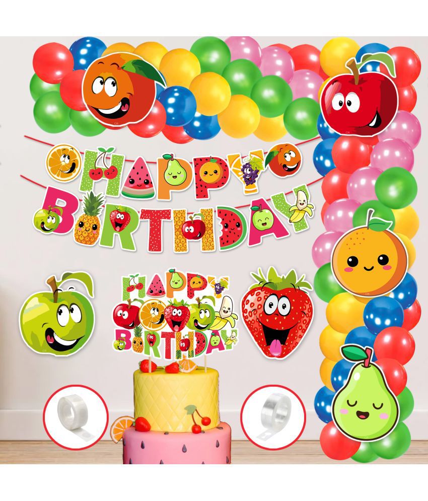     			Zyozi  Fruit Theme Balloon arc decoration,Fruit Birthday for Girls with Happy Birthday Banner Cardstock Cake Toppers Balloons Birthday Decoration Kit (Pack of 60)