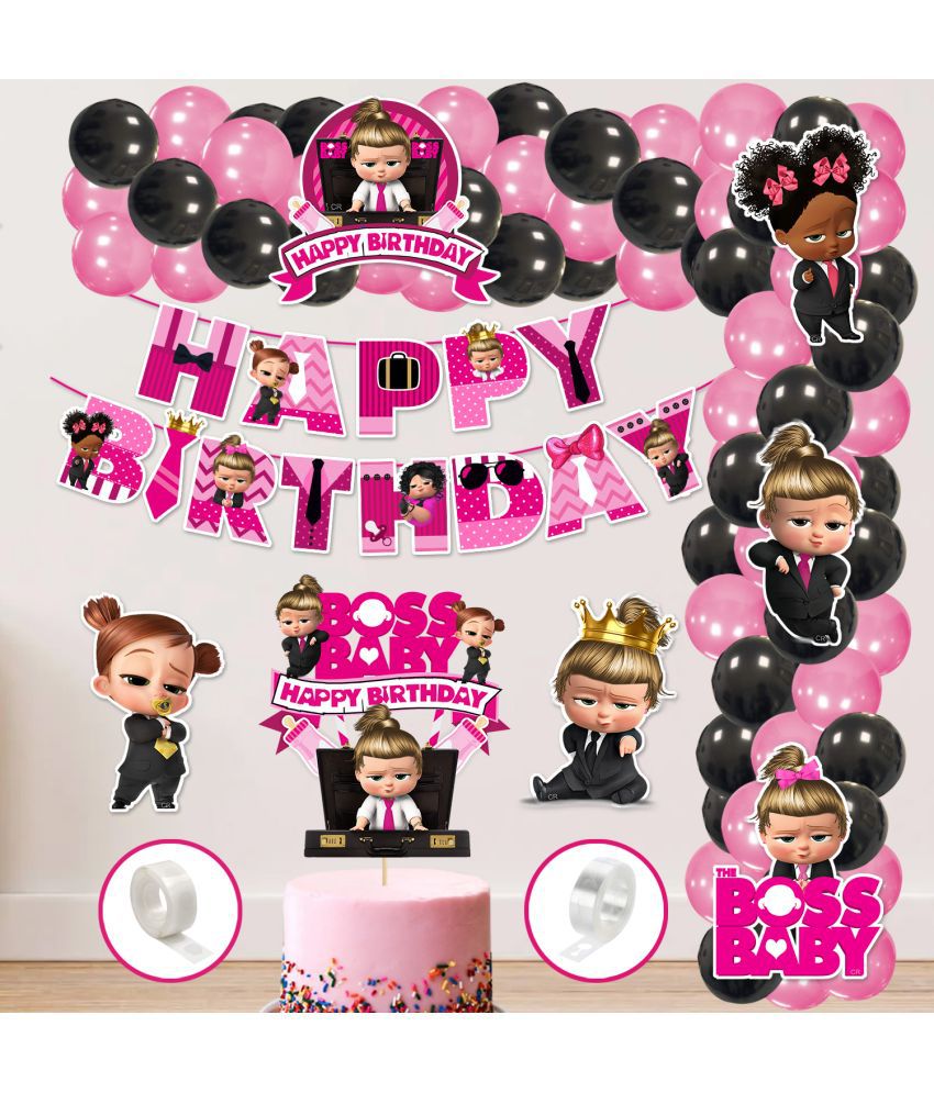     			Zyozi Girl Boss Baby Theme Balloon arc decoration,Girl Boss Baby Birthday for Girls with Happy Birthday Banner Cardstock Cake Toppers Balloons Birthday Decoration Kit (Pack of 60)