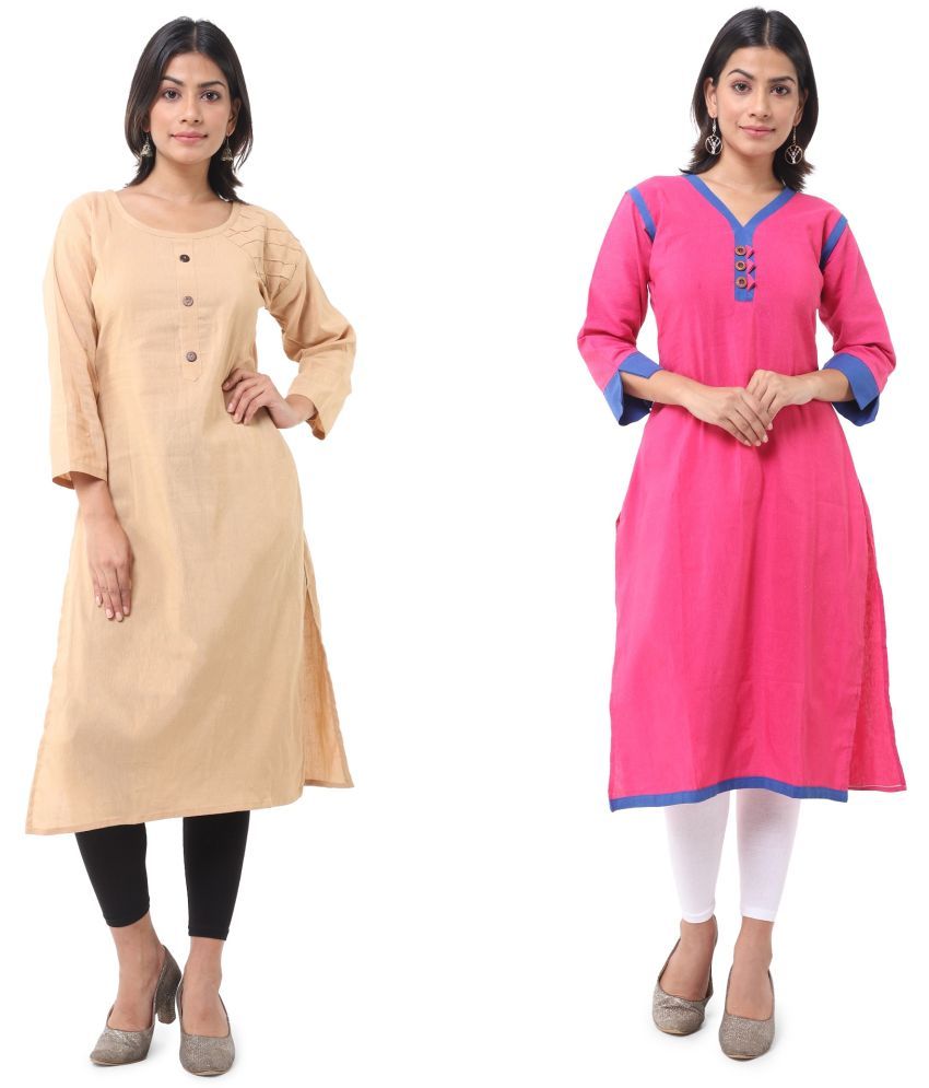     			DESHBANDHU DBK - Multicolor Cotton Women's Straight Kurti ( Pack of 2 )