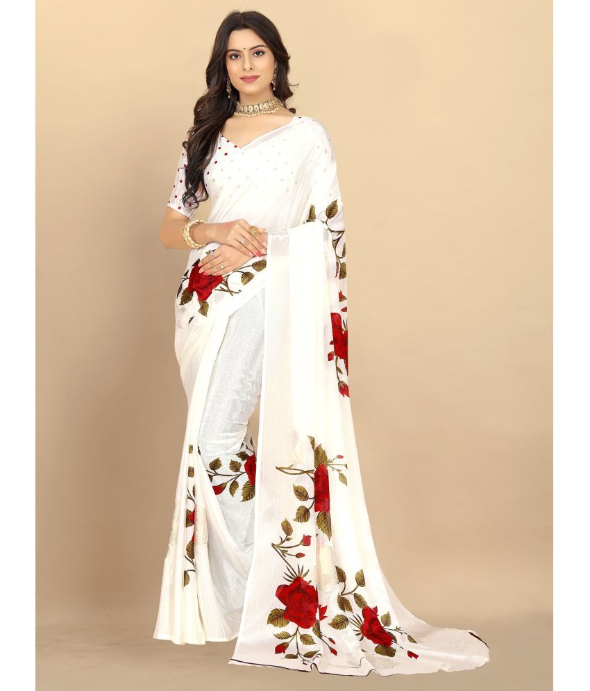     			Rangita Women Floral Printed Chiffon Saree With Blouse Piece - Off White