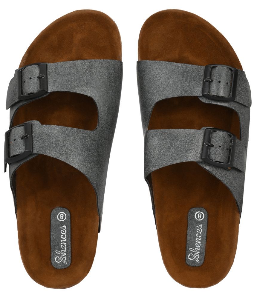     			SHENCES - Grey Men's Leather Slipper