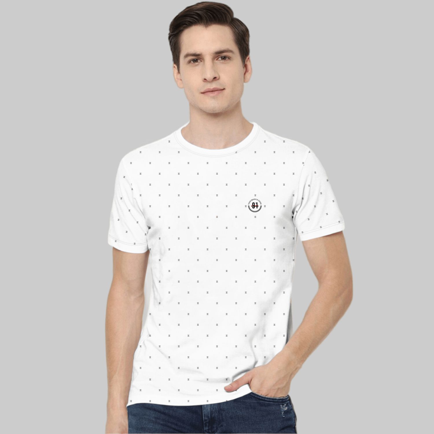     			TAB91 - White Cotton Blend Slim Fit Men's T-Shirt ( Pack of 1 )