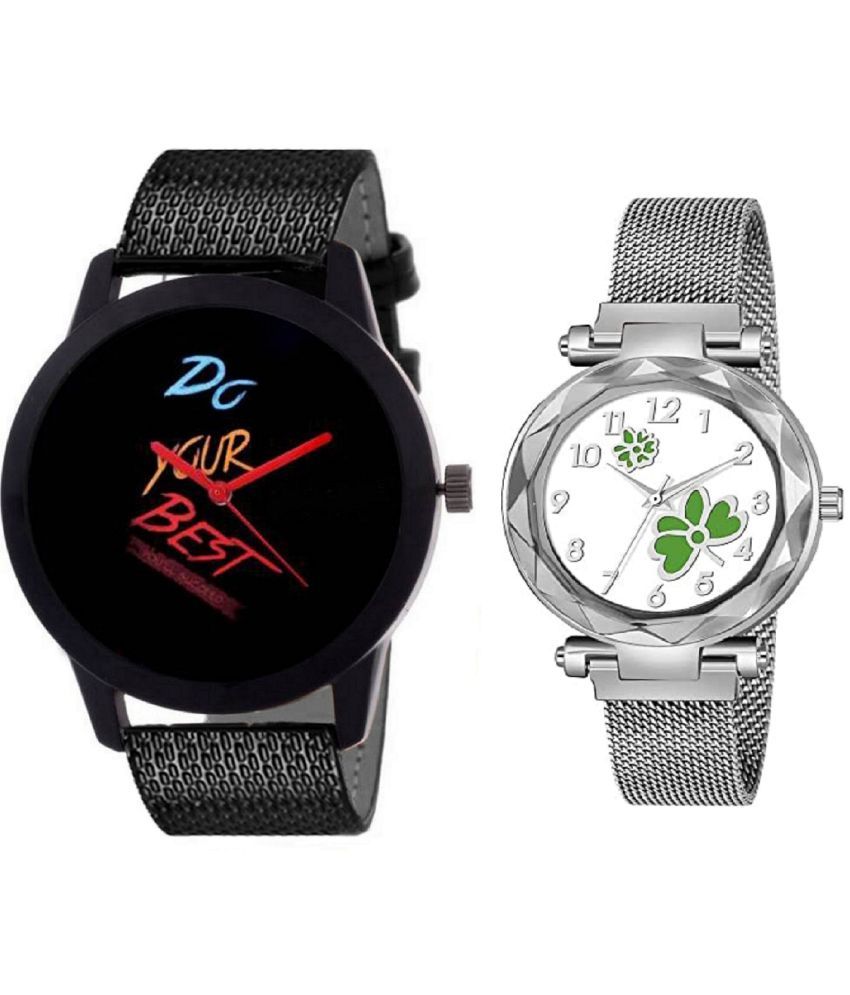     			newmen - Black PU Analog Couple's Watch