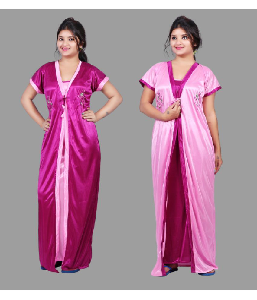     			BAILEY SELLS - Pink Satin Women's Nightwear Nighty & Night Gowns ( Pack of 2 )
