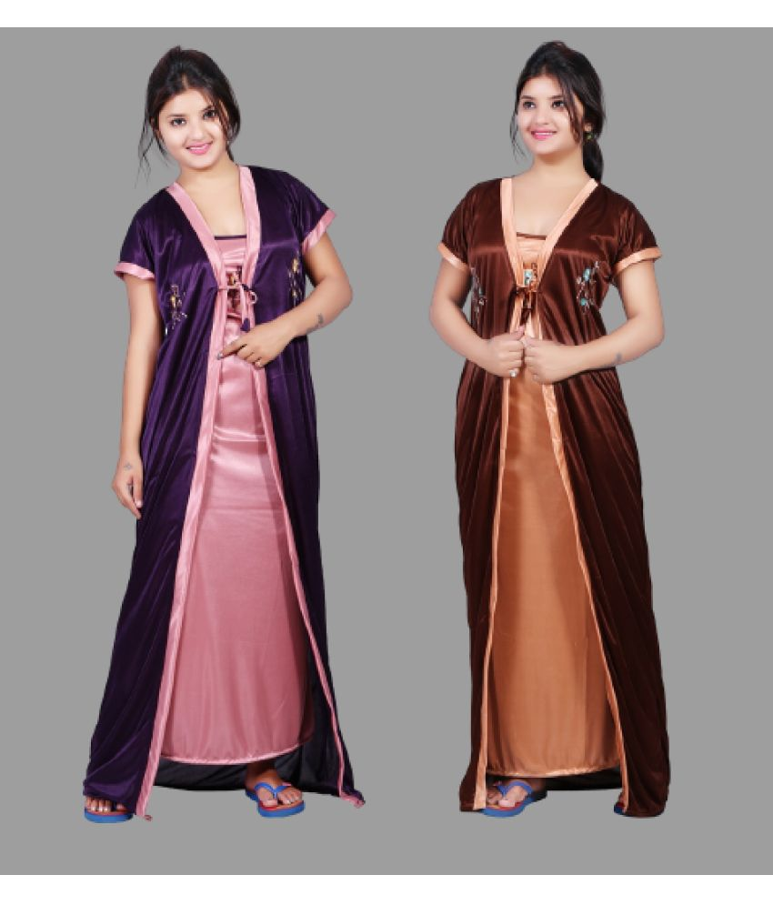     			BAILEY SELLS - Purple Satin Women's Nightwear Nighty & Night Gowns ( Pack of 2 )