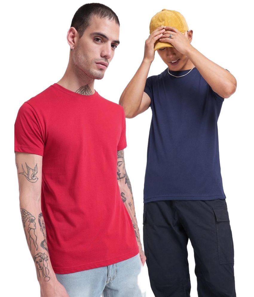     			Bewakoof - Blue 100% Cotton Regular Fit Men's T-Shirt ( Pack of 2 )