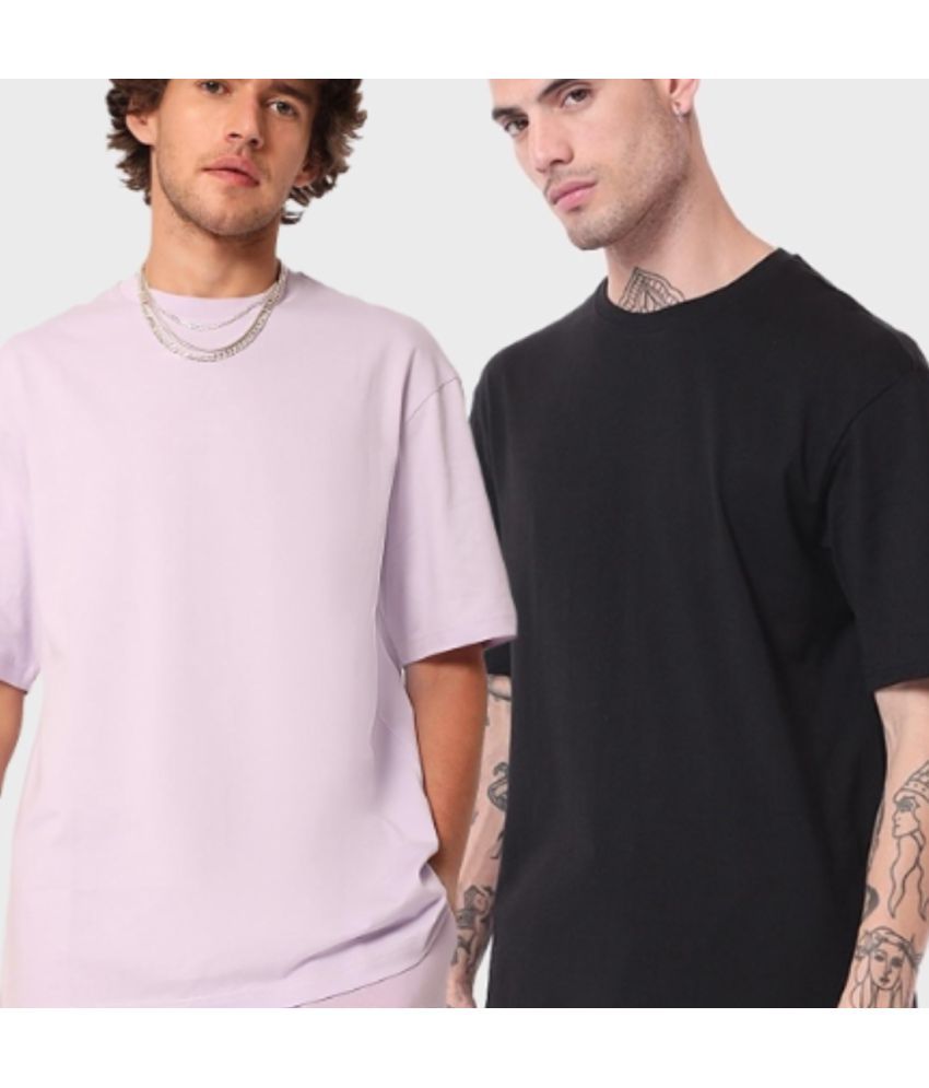     			Bewakoof - Purple 100% Cotton Oversized Fit Men's T-Shirt ( Pack of 2 )