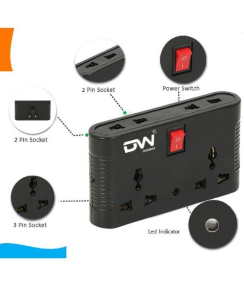     			Digiway 4 Universal Socket 1 Master Switch Multi-Plug Extension Board with LED Indicators(Black)
