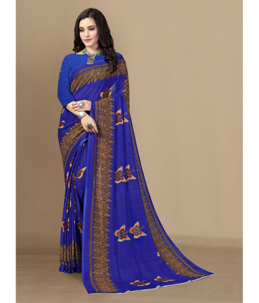     			Rekhamaniyar Fashions - Blue Georgette Saree With Blouse Piece ( Pack of 1 )