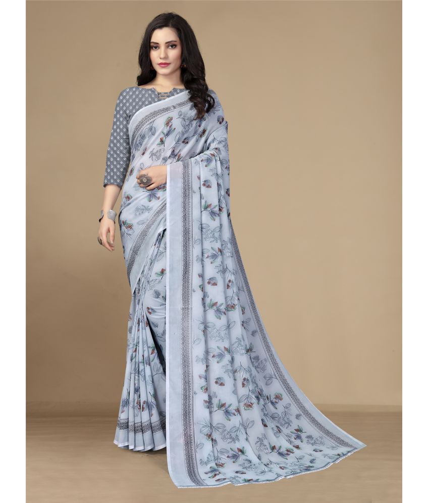     			Rekhamaniyar Fashions - Grey Georgette Saree With Blouse Piece ( Pack of 1 )