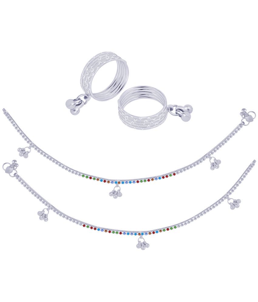     			Silver Shine - Silver Toe Rings & Anklet Set ( Pack of 2 )