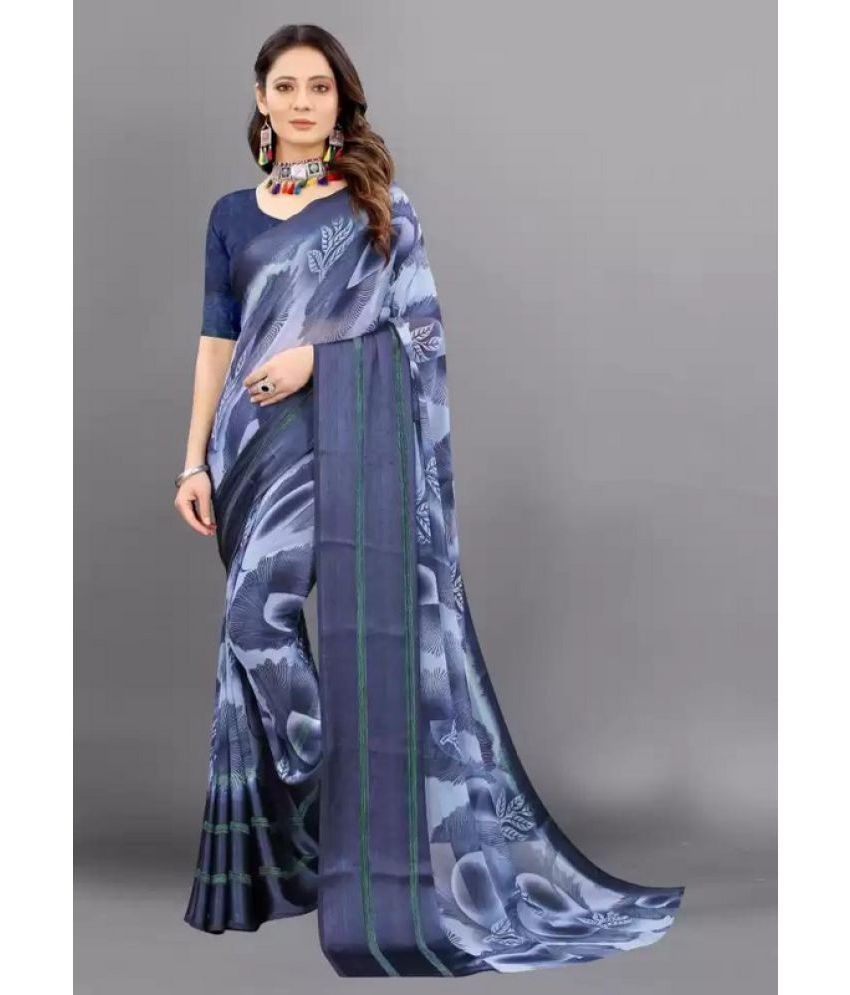     			Sitanjali Lifestyle - Navy Blue Georgette Saree With Blouse Piece ( Pack of 1 )