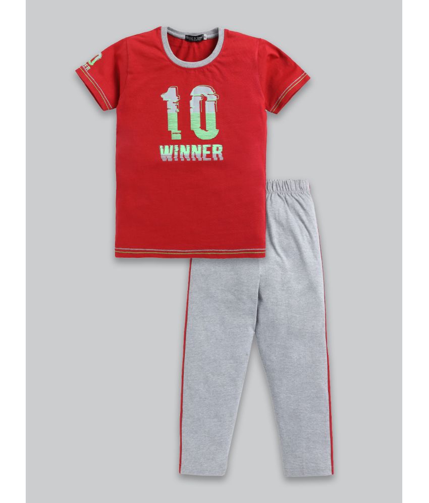     			Todd N Teen - Red Cotton Boys T-Shirt & Trackpants ( Pack of 1 )